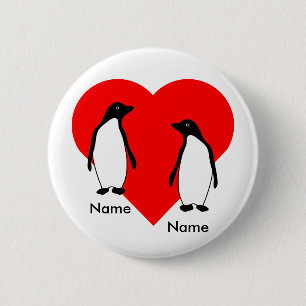 Macaron Rond 5 Cm Bouton de couple d'amour de pingouin