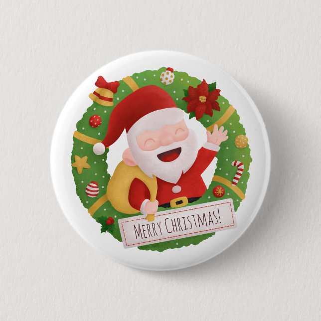 Macaron Rond 5 Cm Bouton de couronne de Noël du Père Noël (Devant)