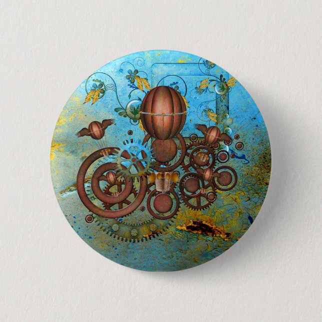Macaron Rond 5 Cm Bouton de cuivre Aqua pour engrenages Steampunk (Devant)