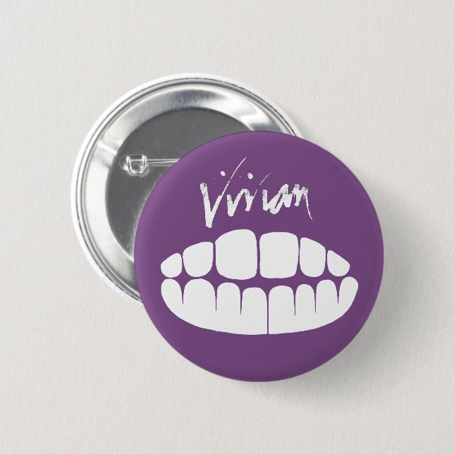 Macaron Rond 5 Cm Bouton de dents de Plaisanterie-magasin de Vivian (Devant & derrière)
