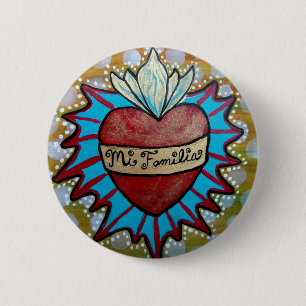 Macaron Rond 5 Cm Bouton de design du coeur Milagro "Mi Familia"