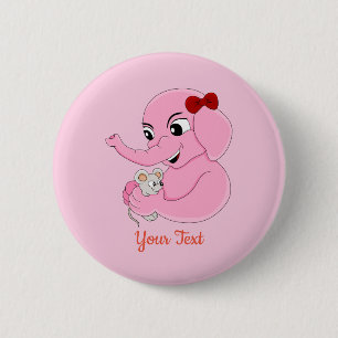 Macaron Rond 5 Cm Bouton de dessin animé de fille éléphant mignon