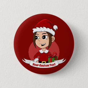 Macaron Rond 5 Cm Bouton de dessin animé de la fille de Noël