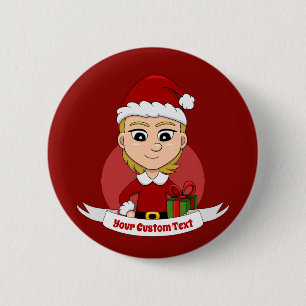 Macaron Rond 5 Cm Bouton de dessin animé de la fille de Noël