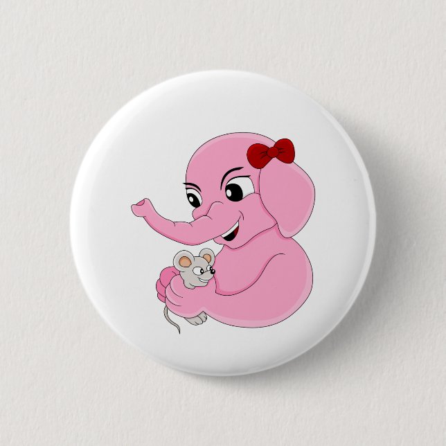 Macaron Rond 5 Cm Bouton de dessin animé fille éléphant mignon (Devant)