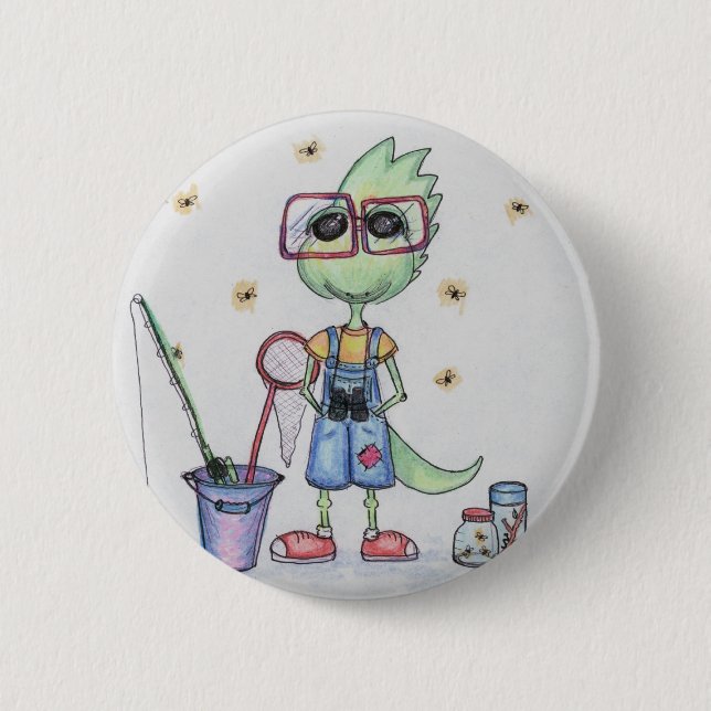 Macaron Rond 5 Cm Bouton de dinosaure de pêche de mouche (Devant)