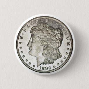 Macaron Rond 5 Cm Bouton de dollar en argent de Morgan
