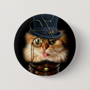 Macaron Rond 5 Cm Bouton de dos de pinte de chat de Steampunk