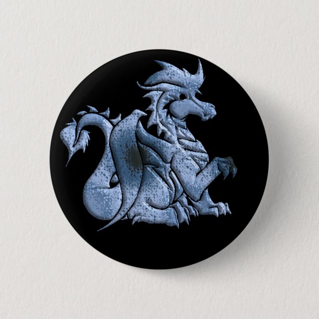 Macaron Rond 5 Cm Bouton de dragon à ailes par bleu (Devant)