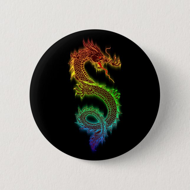 Macaron Rond 5 Cm Bouton de dragon oriental chromatique (Devant)