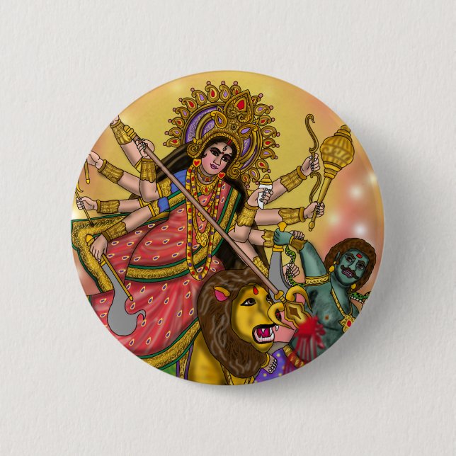 Macaron Rond 5 Cm Bouton de Durga tuant Mahishasura (Devant)