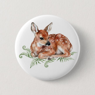 Macaron Rond 5 Cm Bouton de faon à l'aquarelle Ute Animal de la forê