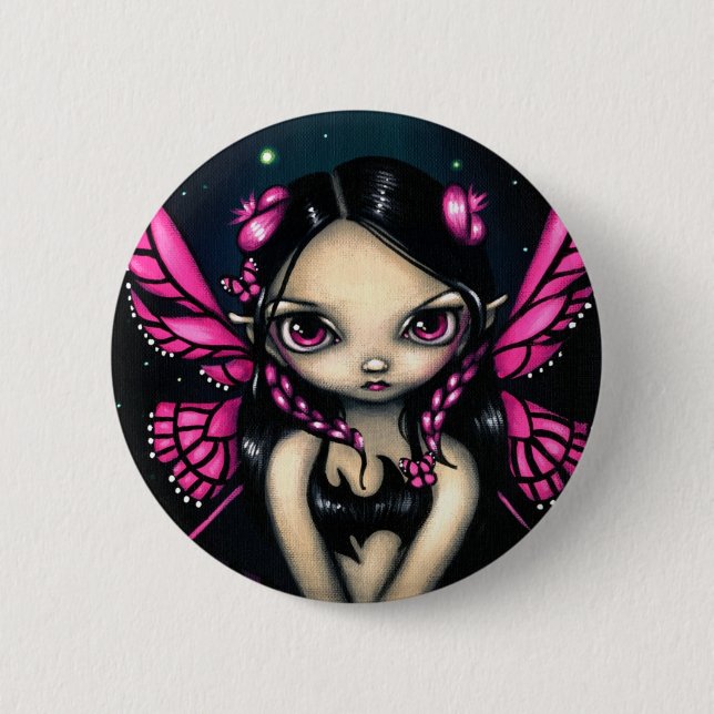 Macaron Rond 5 Cm Bouton "de fée rose de papillon" (Devant)