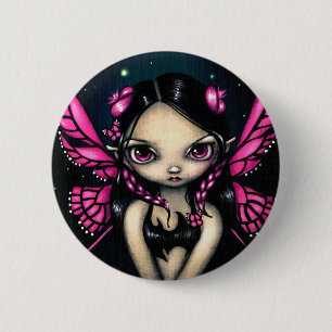 Macaron Rond 5 Cm Bouton "de fée rose de papillon"