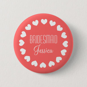 Macaron Rond 5 Cm Bouton de femme de chambre rose corail avec le coe