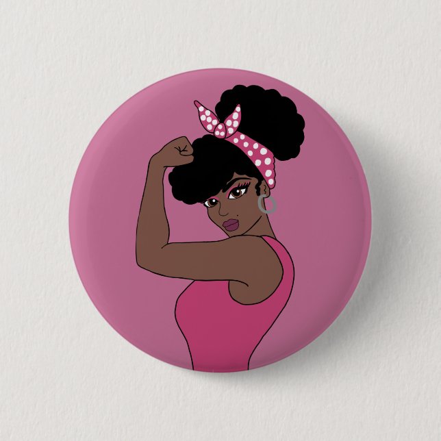 Macaron Rond 5 Cm Bouton de femme noire fort (Devant)