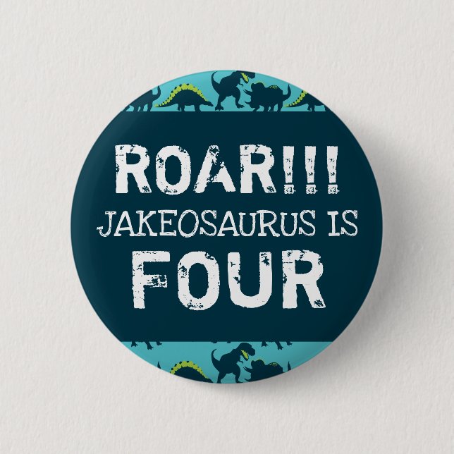 Macaron Rond 5 Cm Bouton de fête d'anniversaire de Dinosaur Faveur (Devant)