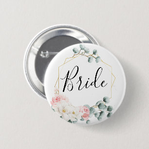 Macaron Rond 5 Cm Bouton de fête de mariée Floral Greenery - Mariée