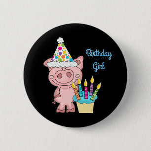 Macaron Rond 5 Cm Bouton de fille d'anniversaire de porc