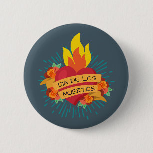 Macaron Rond 5 Cm Bouton de flamber Heart Dia de los Muertos  