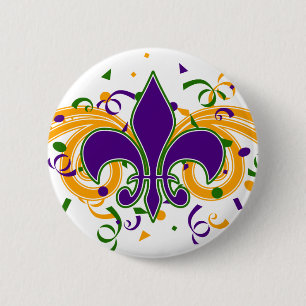 Macaron Rond 5 Cm Bouton de Fleur-De-Lis de mardi gras