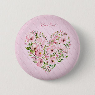 Macaron Rond 5 Cm Bouton de fleurs de coeur rose