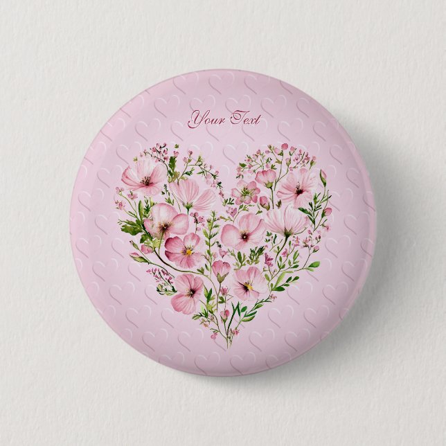 Macaron Rond 5 Cm Bouton de fleurs de coeur rose (Devant)