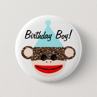 Macaron Rond 5 Cm Bouton de garçon d'anniversaire de singe de