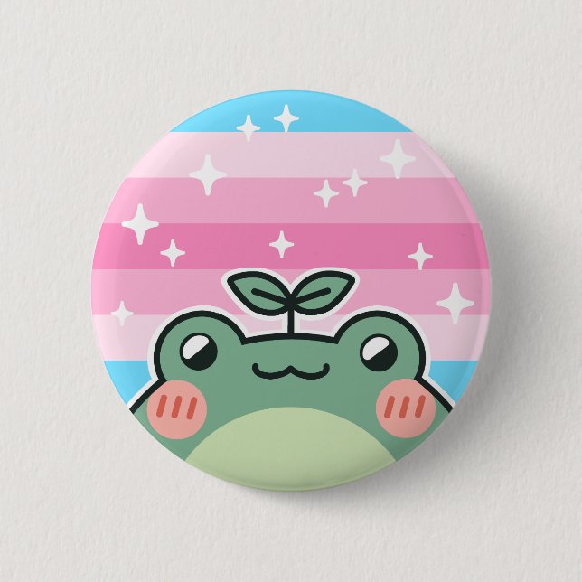 Macaron Rond 5 Cm Bouton de grenouille à drapeau féminin trans (Devant)
