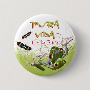 Macaron Rond 5 Cm Bouton de grenouille de l'arbre Pura Vida du Costa