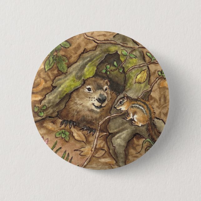 Macaron Rond 5 Cm Bouton de Groundhog (Devant)