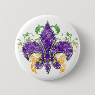 Macaron Rond 5 Cm Bouton de grunge de Fleur-De-Lis de mardi gras
