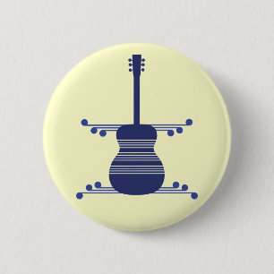 Macaron Rond 5 Cm Bouton de guitare rétro, bleu marine