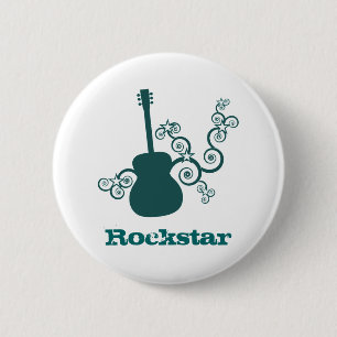 Macaron Rond 5 Cm Bouton de guitare Rockstar, Turquoise foncé