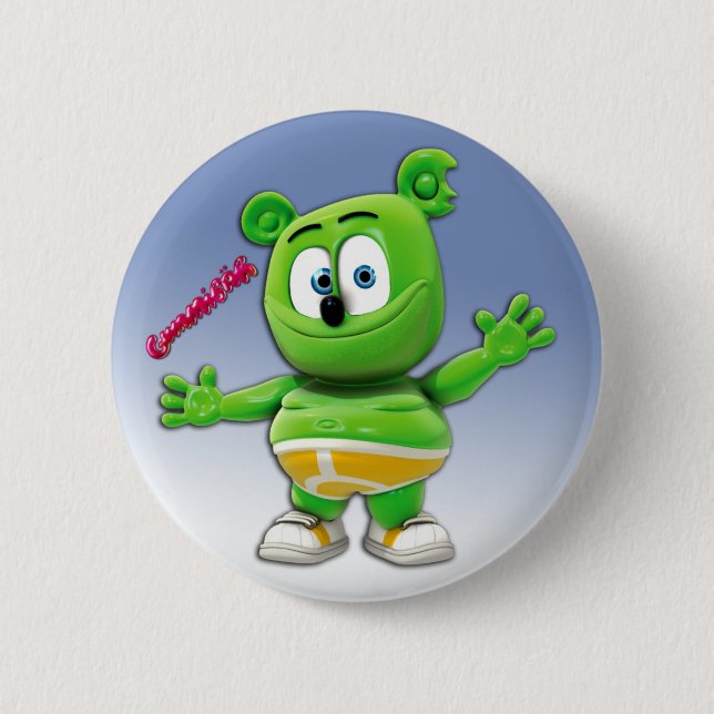 Macaron Rond 5 Cm Bouton de Gummibär sur le bleu (Devant)