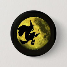 Bouton de Halloween de sorcière de vol