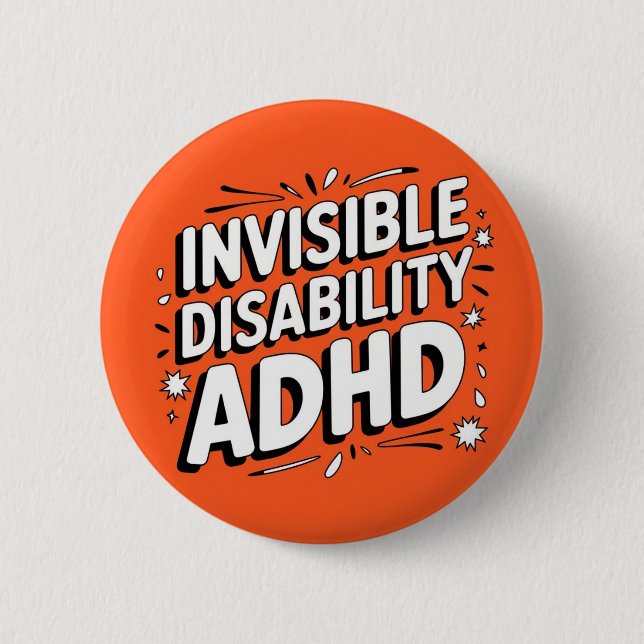 Macaron Rond 5 Cm Bouton de handicap invisible ADHD (Devant)