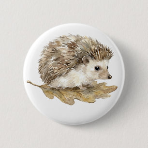 Macaron Rond 5 Cm Bouton de hérisson mignon à l'aquarelle et animal 