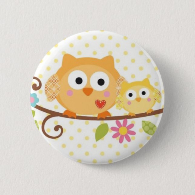 MACARON ROND 5 CM BOUTON DE HIBOU D'ARBRE DE HAPPI (Devant)