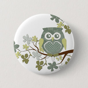 Macaron Rond 5 Cm Bouton de hibou d'arbre de polka