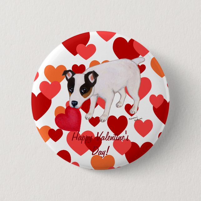 Macaron Rond 5 Cm Bouton de Jack Russell Terrier Valentine (Devant)