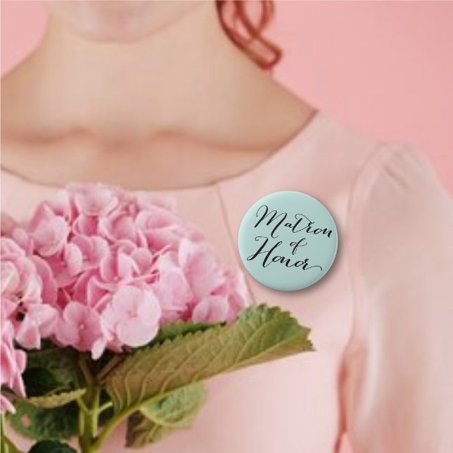 Macaron Rond 5 Cm Bouton de la fête de la mariée du Mariage de scrip ('Matron of Honor' Classic Script Calligraphy Wedding Bridal Party Button @ fatfatin_blue_knot)