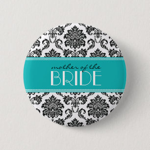 Macaron Rond 5 Cm Bouton de la mère de l'épouse Damask en Turquois