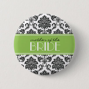 Macaron Rond 5 Cm Bouton de la mère de l'épouse Damask en vert