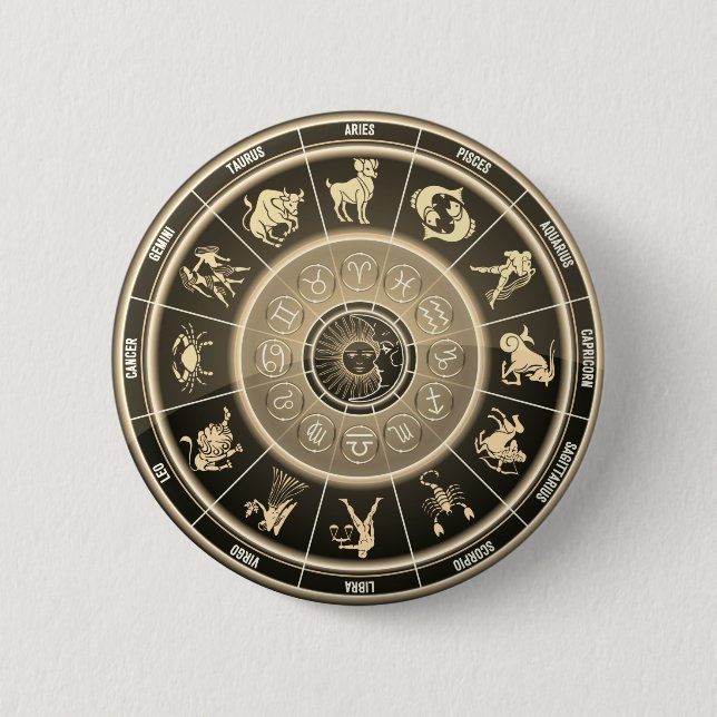 Macaron Rond 5 Cm bouton de la roue astrologique (Devant)