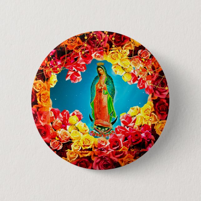 Macaron Rond 5 Cm Bouton de la veste Notre Dame de Guadalupe Jeans (Devant)