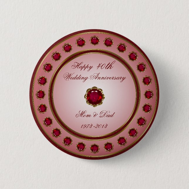 Macaron Rond 5 Cm Bouton de l'anniversaire du Mariage Ruby (Devant)