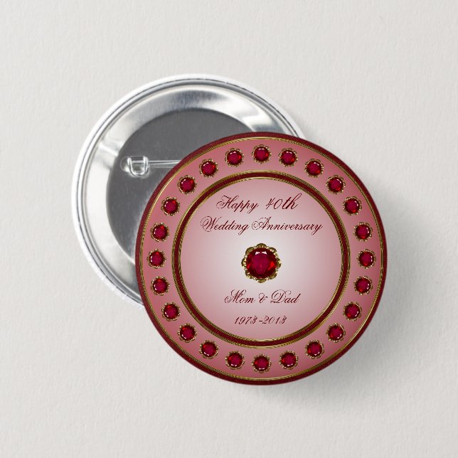 Macaron Rond 5 Cm Bouton de l'anniversaire du Mariage Ruby (Devant & derrière)