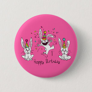 Macaron Rond 5 Cm Bouton de lapin lapin de l'Anniversaire Heureux Ho