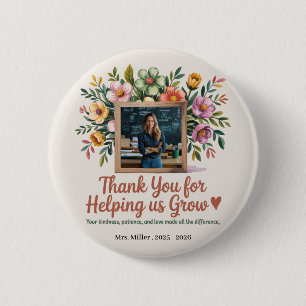 Macaron Rond 5 Cm Bouton de l'enseignant floral - Cadeau Merci